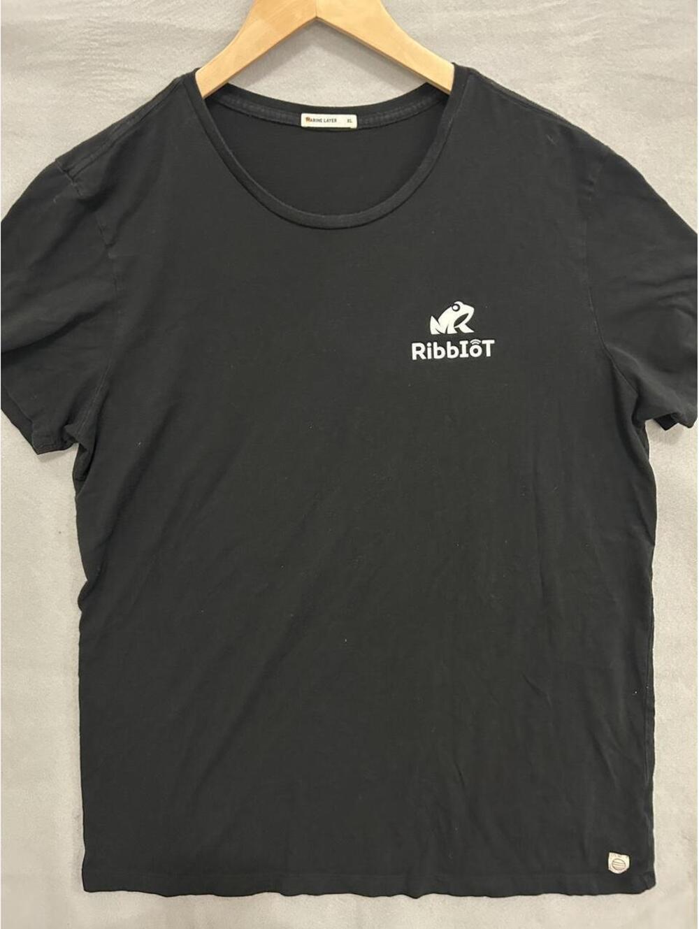 Marine Layer Men's Black Cotton Graphic T-Shirt with White Ribbiot Logo, Size XL